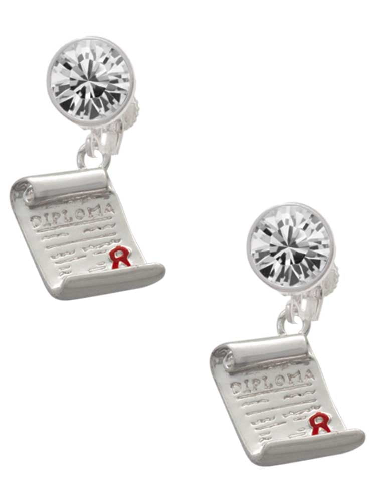 Silvertone Diploma Clear Crystal Clip On Earrings