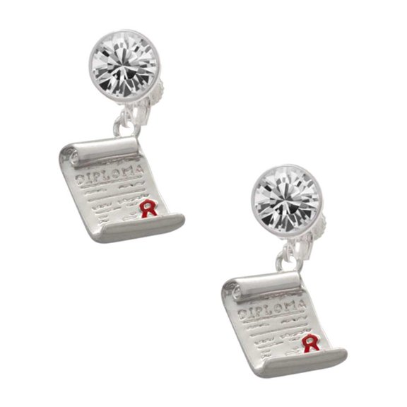 Silvertone Diploma Clear Crystal Clip On Earrings