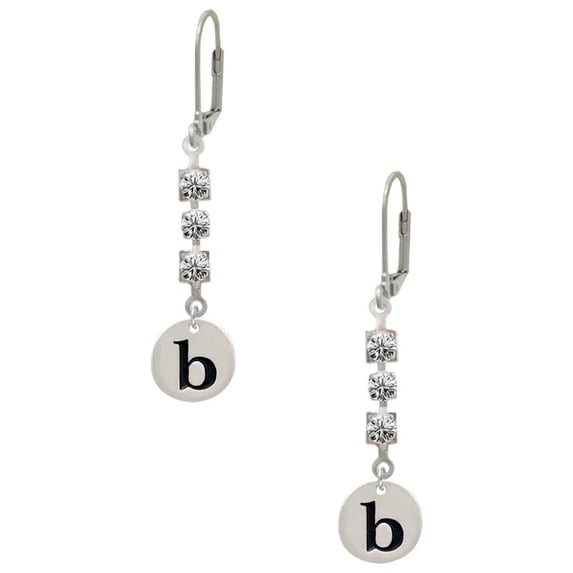 Silvertone Disc 1/2'' Initial - b - Crystal Madison Leverback Earrings