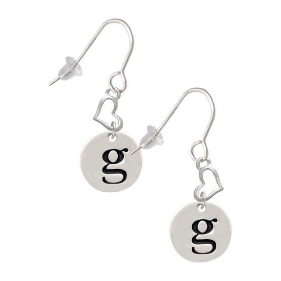 Silvertone Disc 1/2'' Initial - g - Heart French Earrings