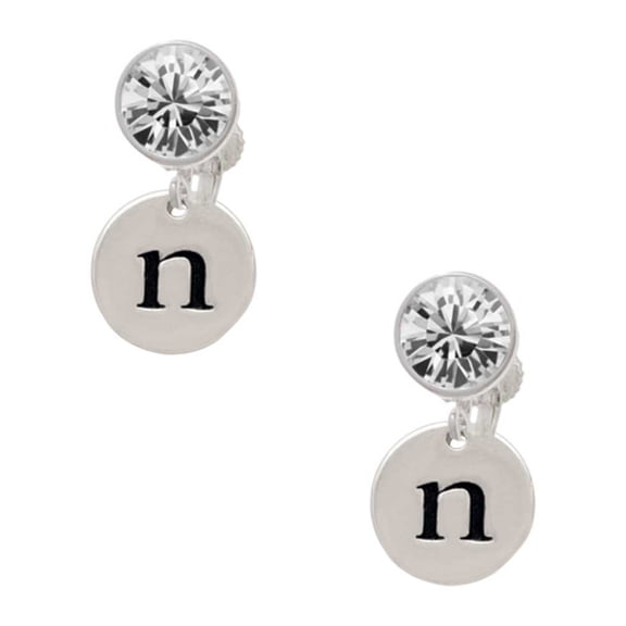 Silvertone Disc 1/2'' Initial - n - Clear Crystal Clip On Earrings