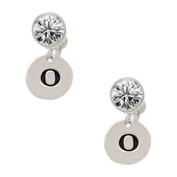 Silvertone Disc 1/2'' Initial - o - Clear Crystal Clip On Earrings