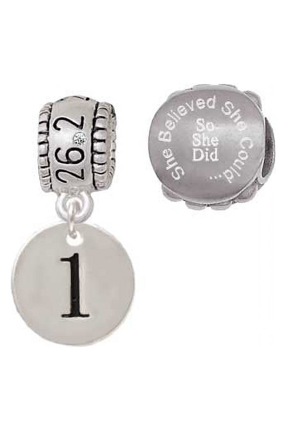 Silvertone Disc 1/2'' Number - 1 - 26.2 Marathon Run She Believed She Could Charm Beads (Set of 2)