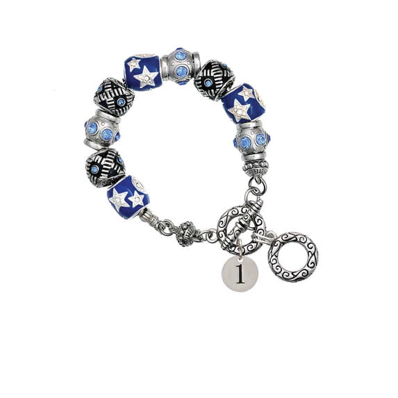 Silvertone Disc 1/2'' Number - 1 - Blue Moon Bead Charm Bracelet