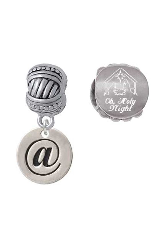 Silvertone Disc 1/2'' - Symbol - At Sign - @ - Come Let us Adore Him Charm Beads (Set of 2)