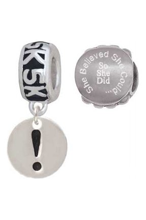 Silvertone Disc 1/2'' - Symbol - Exclamation Point - ! - 5K Run She Believed She Could Charm Beads (Set of 2)