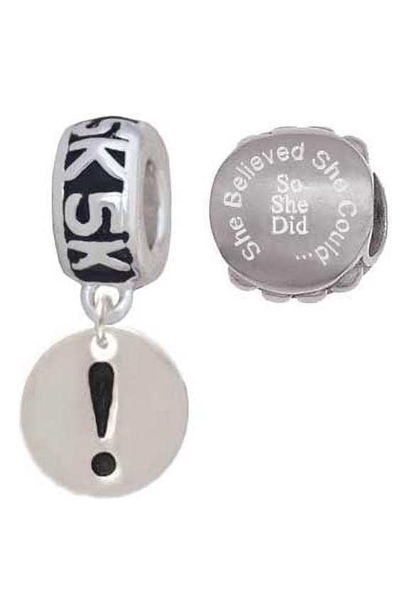 Silvertone Disc 1/2'' - Symbol - Exclamation Point - ! - 5K Run She Believed She Could Charm Beads (Set of 2)