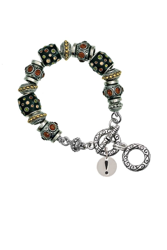Silvertone Disc 1/2'' - Symbol - Exclamation Point - ! - Fall Crystal Bead Charm Bracelet