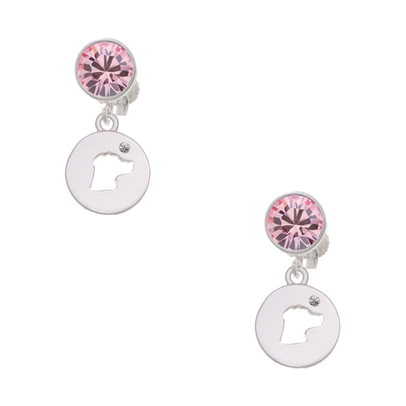 Delight Jewelry Silvertone Dog Head Silhouette Pink Crystal Clip on Earrings