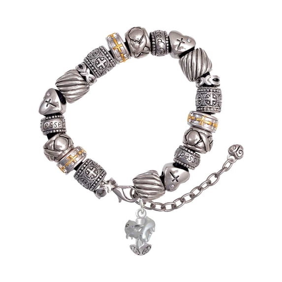 Silvertone Dolphins Spinner Silver Tone Christian Bead Bracelet