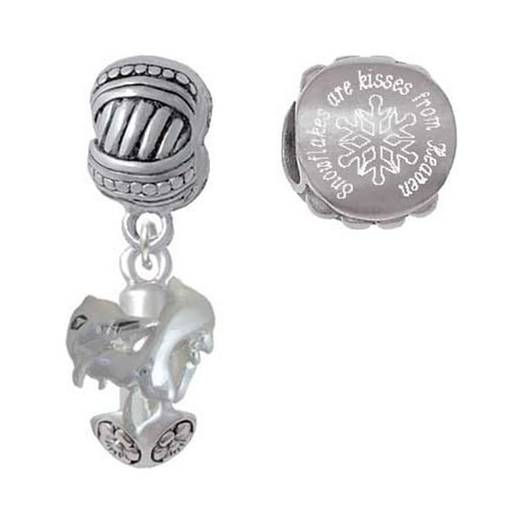 Silvertone Dolphins Spinner Snowflakes are Kisses from Heaven Charm Beads (Set of 2)