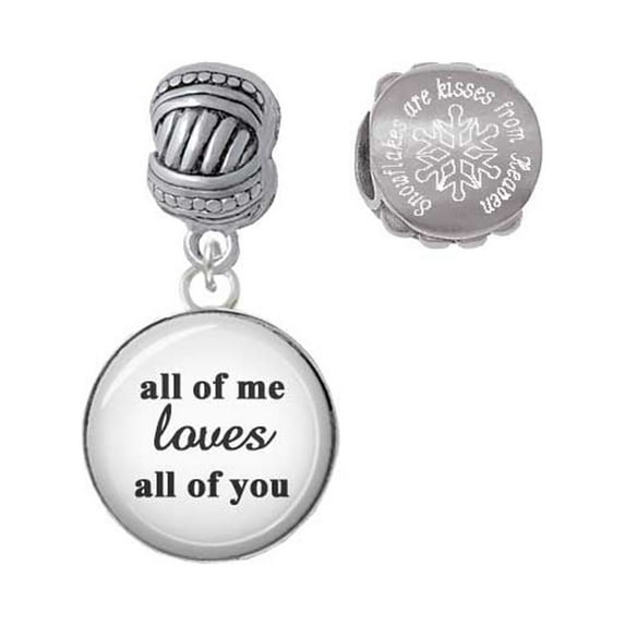 Silvertone Domed All of Me Loves All of You Snowflakes are Kisses from Heaven Charm Beads (Set of 2)