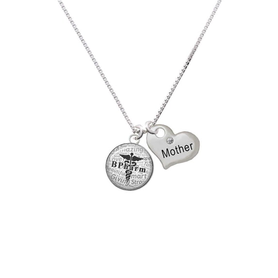 Silvertone Domed Black B Pharm Mother Heart Necklace