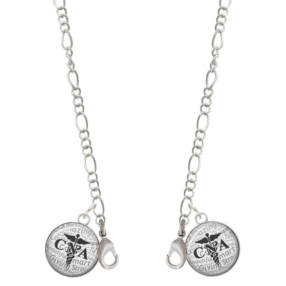 Silvertone Domed Black CNA Silvertone Face Mask Necklace