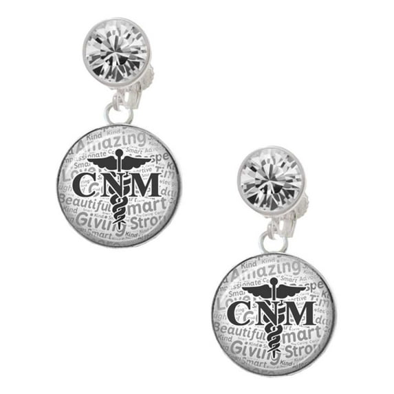 Silvertone Domed Black CNM Clear Crystal Clip On Earrings