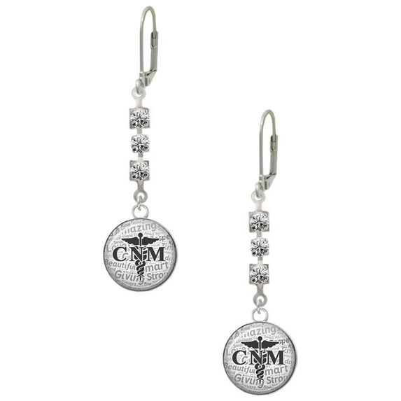 Silvertone Domed Black CNM Crystal Madison Leverback Earrings