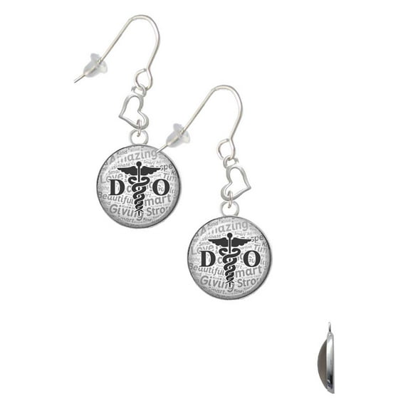 Silvertone Domed Black DO Heart French Earrings