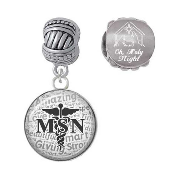 Silvertone Domed Black MSN Come Let us Adore Him Charm Beads (Set of 2)