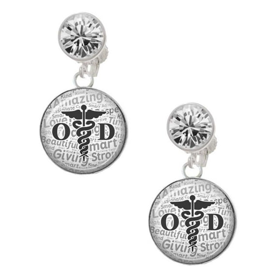 Silvertone Domed Black OD Clear Crystal Clip On Earrings
