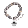 thumbnail image 1 of Silvertone Domed Black PharmD Silver Tone Christian Bead Bracelet, 1 of 4