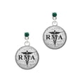 thumbnail image 1 of Silvertone Domed Black RMA Green Crystal Post Earrings, 1 of 4