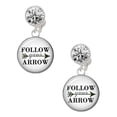 thumbnail image 1 of Silvertone Domed Follow Your Arrow Clear Crystal Clip On Earrings, 1 of 3