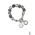 thumbnail image 1 of Silvertone Domed Joshua 1:9 Black Pebble Bead Charm Bracelet, 1 of 1