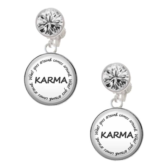 Silvertone Domed Karma Clear Crystal Clip On Earrings