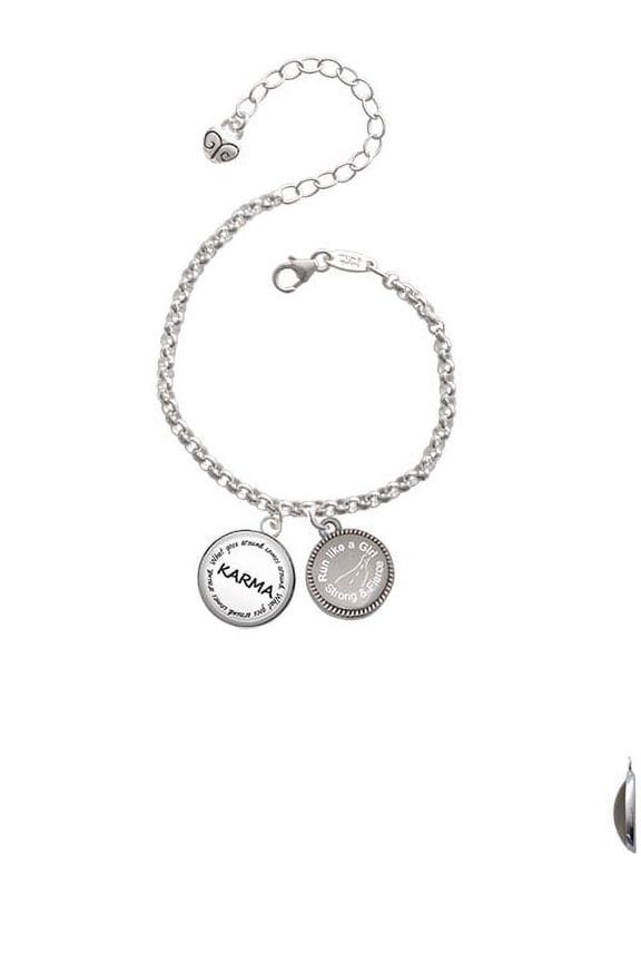 Silvertone Domed Karma Run Like a Girl - Strong and Fierce Engraved Bracelet