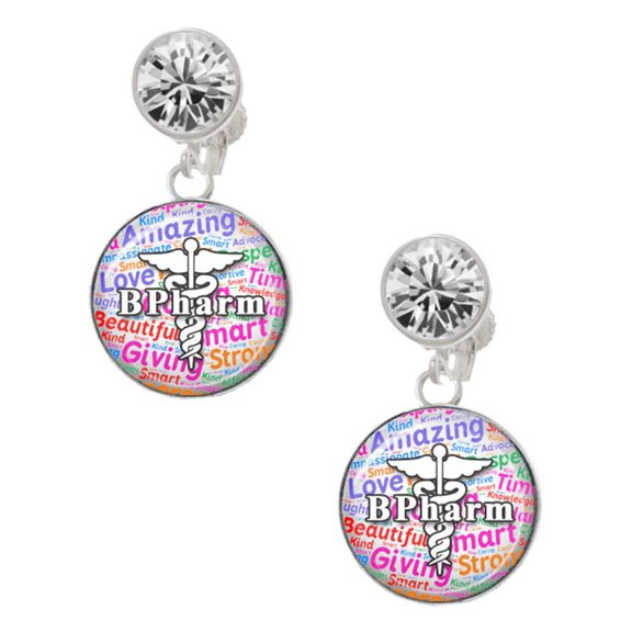 Silvertone Domed Multi Color B Pharm Clear Crystal Clip On Earrings