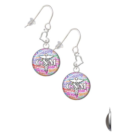 Silvertone Domed Multi Color CNM Heart French Earrings