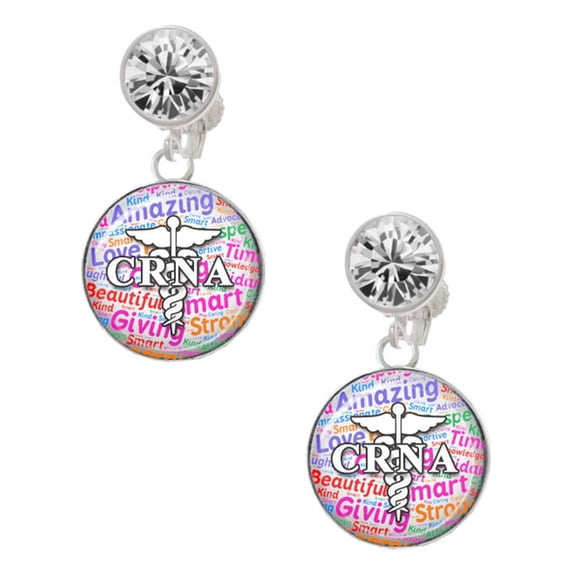 Silvertone Domed Multi Color CRNA Clear Crystal Clip On Earrings