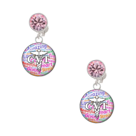 Delight Jewelry Silvertone Domed Multi Color CVT Pink Crystal Clip on Earrings