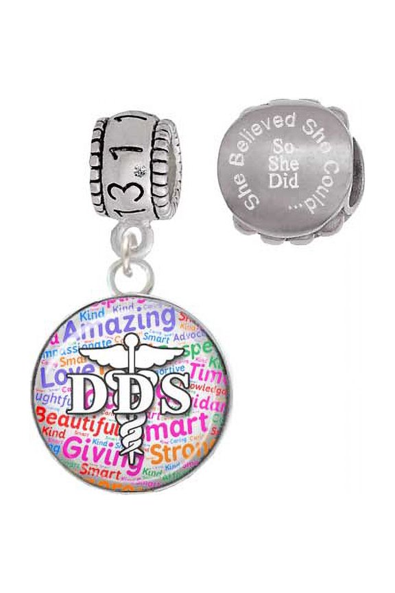 Silvertone Domed Multi Color DDS 13.1 Half Marathon Run She Believed She Could Charm Beads (Set of 2)