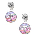 thumbnail image 1 of Silvertone Domed Multi Color MA Clear Crystal Clip On Earrings, 1 of 3
