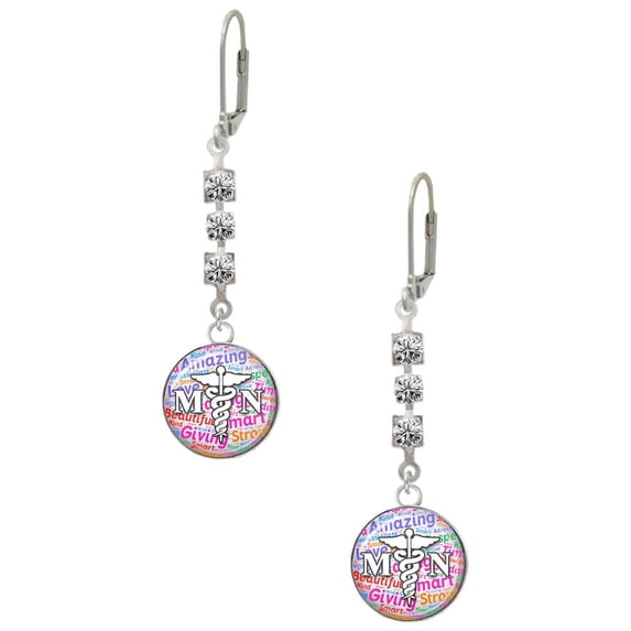 Silvertone Domed Multi Color MN Crystal Madison Leverback Earrings