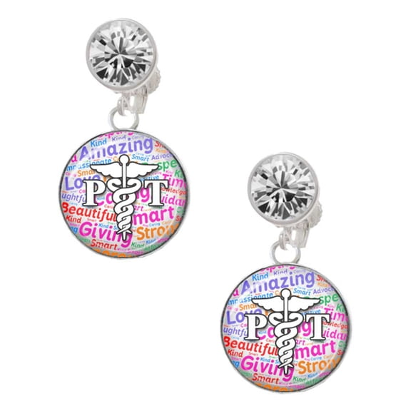 Silvertone Domed Multi Color PT Clear Crystal Clip On Earrings