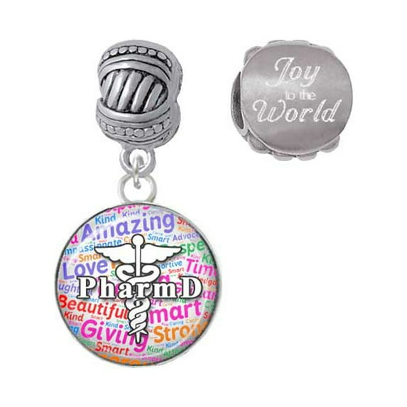 Silvertone Domed Multi Color PharmD Joy to the World Charm Beads (Set of 2)
