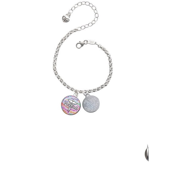 Silvertone Domed Multi Color PharmD Stronger Braver Smarter Engraved Bracelet
