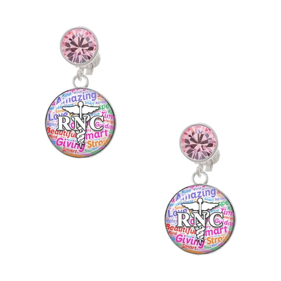 Delight Jewelry Silvertone Domed Multi Color RNC Pink Crystal Clip on Earrings