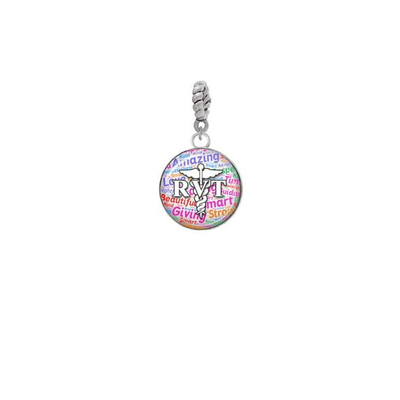 Silvertone Domed Multi Color RVT - Rope Charm Bead
