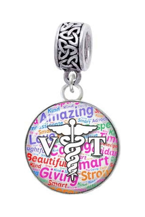 Silvertone Domed Multi Color VT - Celtic Knot Charm Bead