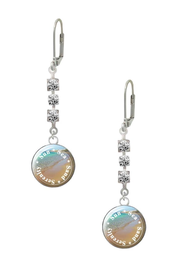 Silvertone Domed Sun Sea Sand Serenity Crystal Madison Leverback Earrings