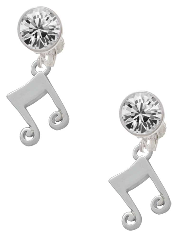 Silvertone Double Music Note Clear Crystal Clip On Earrings