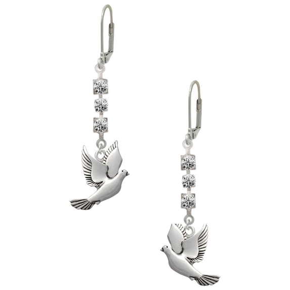Silvertone Dove Crystal Madison Leverback Earrings