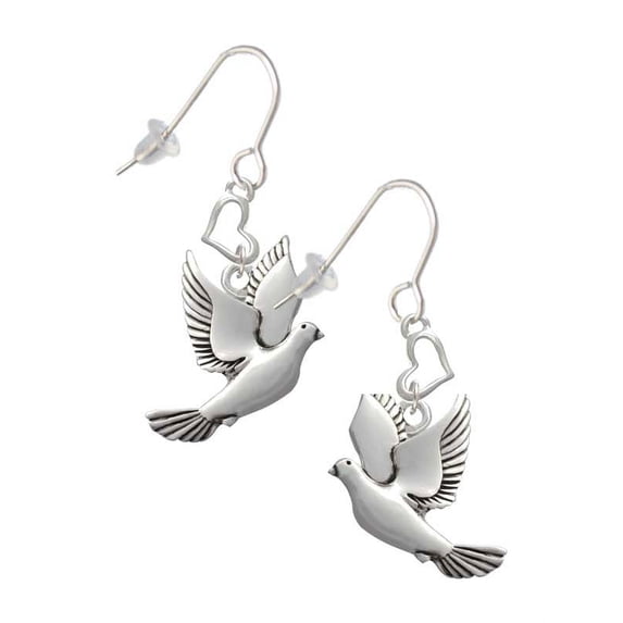 Silvertone Dove Heart French Earrings
