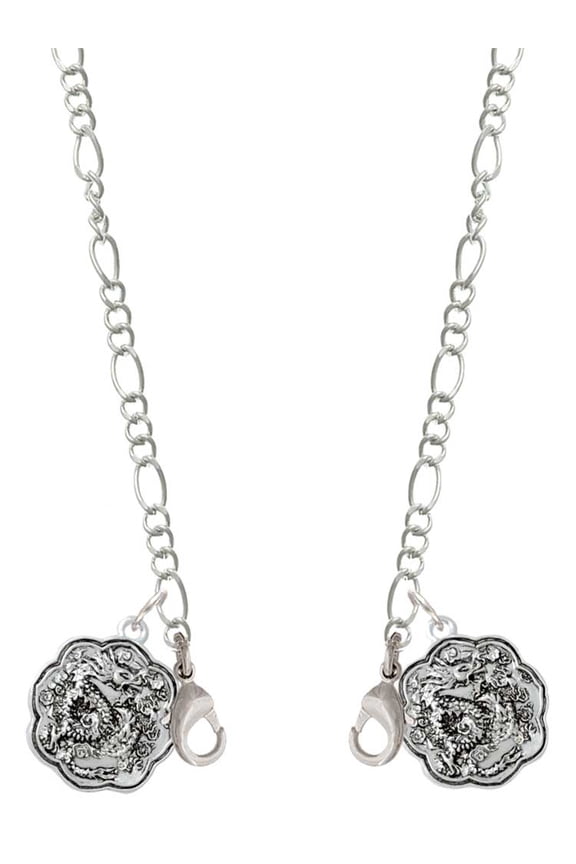 Silvertone Dragon and Phoenix Medallion Silvertone Face Mask Necklace