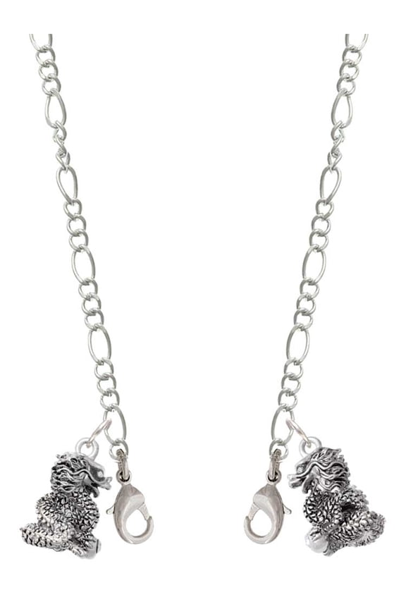 Silvertone Dragon with AB Crystal Eyes & Clear Ball Silvertone Face Mask Necklace