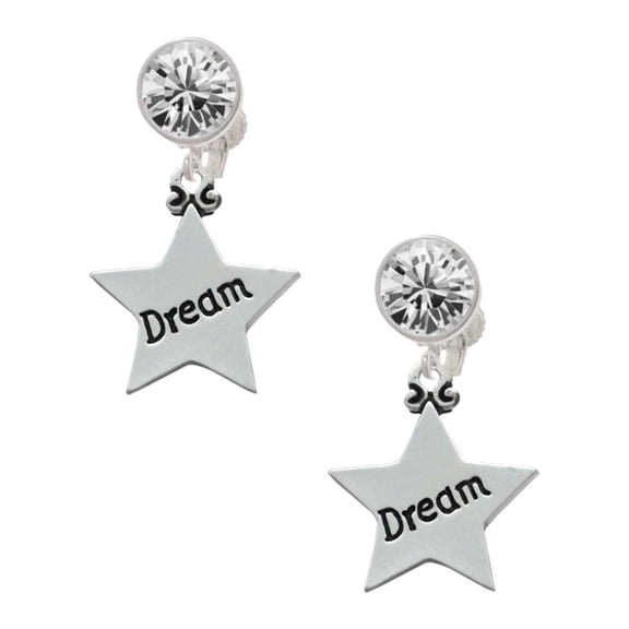 Silvertone Dream Star Clear Crystal Clip On Earrings