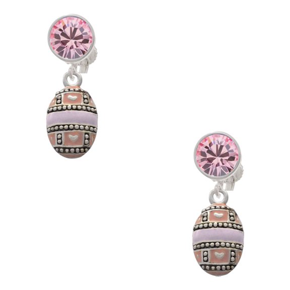 Delight Jewelry Silvertone Egg Pink & Lavender Pink Crystal Clip on Earrings